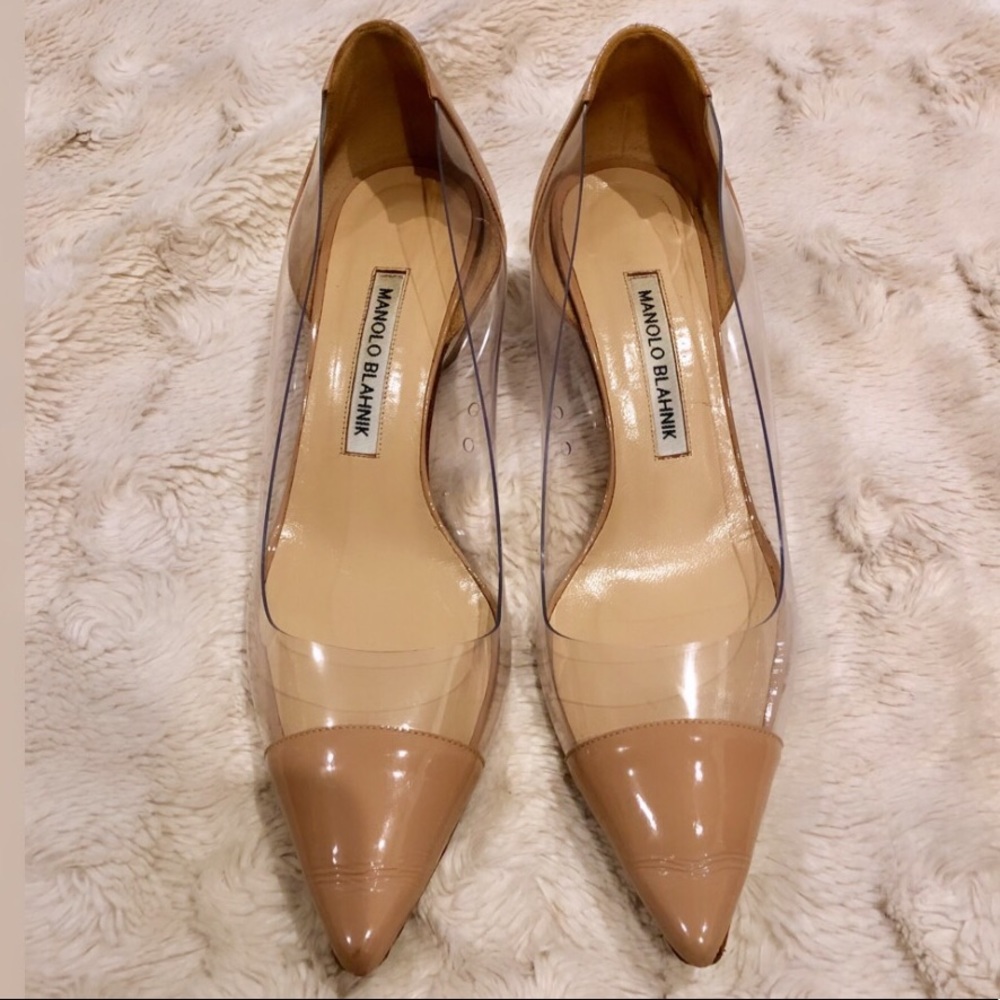 SOLD- Manolo Blahnik Nude PVC Kitten Heels